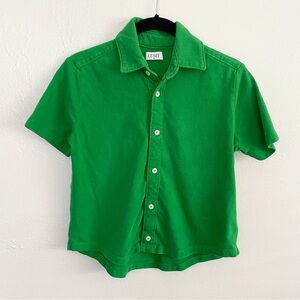 LESET Grass Green Short Sleeve Button Down Cotton Polo Tee Shirt